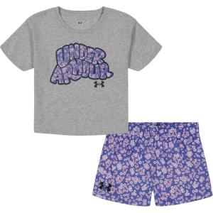 image:imageUnder Armour Girls 2piece Short Sleeve Tee and Shorts Set Lightweight and ComfortableGray Daisy