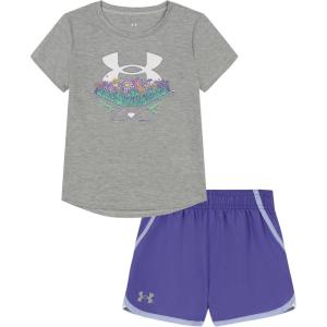 image:imageUnder Armour Girls 2piece Short Sleeve Tee and Shorts Set Lightweight and ComfortableGray Daisy Field