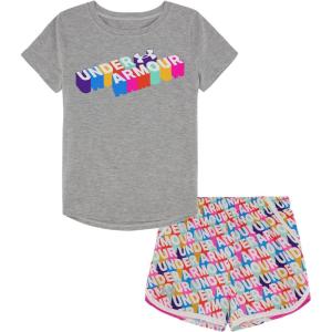 image:imageUnder Armour Girls 2piece Short Sleeve Tee and Shorts Set Lightweight and ComfortableGray Printed Mod