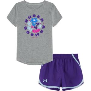 image:imageUnder Armour Girls 2piece Short Sleeve Tee and Shorts Set Lightweight and ComfortableGrays Mod
