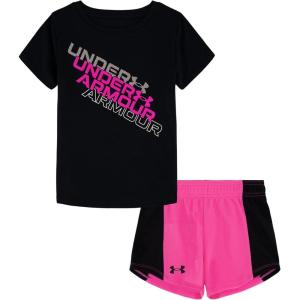 image:imageUnder Armour Girls 2piece Short Sleeve Tee and Shorts Set Lightweight and ComfortableMesh Black