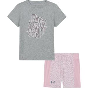 image:imageUnder Armour Girls 2piece Short Sleeve Tee and Shorts Set Lightweight and ComfortableMesh Mod Gray