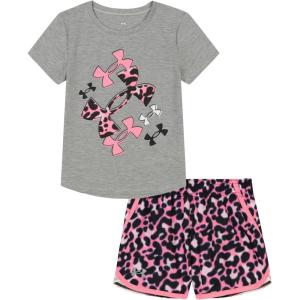image:imageUnder Armour Girls 2piece Short Sleeve Tee and Shorts Set Lightweight and ComfortableMod Gray Print
