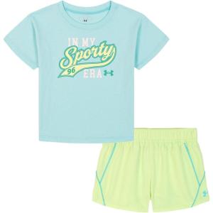 image:imageUnder Armour Girls 2piece Short Sleeve Tee and Shorts Set Lightweight and ComfortableNeo Turquoise Tech