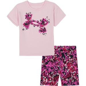 image:imageUnder Armour Girls 2piece Short Sleeve Tee and Shorts Set Lightweight and ComfortablePink Bike