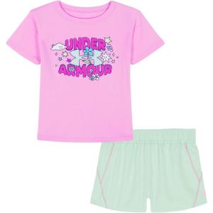 image:imageUnder Armour Girls 2piece Short Sleeve Tee and Shorts Set Lightweight and ComfortablePink Dawn Tech