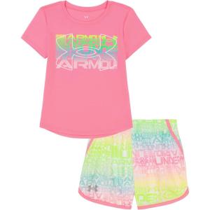 image:imageUnder Armour Girls 2piece Short Sleeve Tee and Shorts Set Lightweight and ComfortablePink Fluo Print