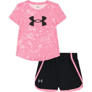 image:imageUnder Armour Girls 2piece Short Sleeve Tee and Shorts Set Lightweight and ComfortablePink Printed Ua