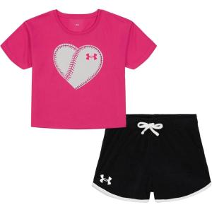 image:imageUnder Armour Girls 2piece Short Sleeve Tee and Shorts Set Lightweight and ComfortablePink Softball