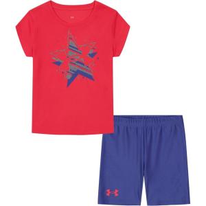 image:imageUnder Armour Girls 2piece Short Sleeve Tee and Shorts Set Lightweight and ComfortablePink Spangle