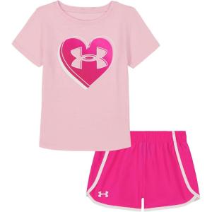 image:imageUnder Armour Girls 2piece Short Sleeve Tee and Shorts Set Lightweight and ComfortablePrime Heart Pink