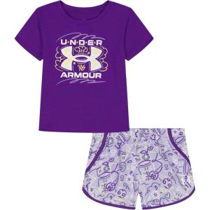 image:imageUnder Armour Girls 2piece Short Sleeve Tee and Shorts Set Lightweight and ComfortablePurple Pop Printed