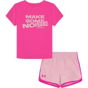 image:imageUnder Armour Girls 2piece Short Sleeve Tee and Shorts Set Lightweight and ComfortableRebel Pink Tech
