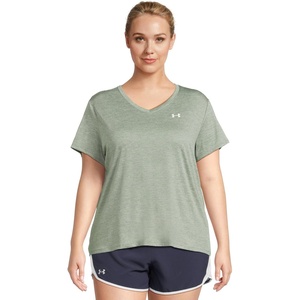 image:imageUnder Armour Womens Tech Twist V Neck Short Sleeve TShirt348 Silica Green   White