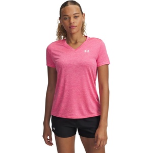 image:imageUnder Armour Womens Tech Twist V Neck Short Sleeve TShirt672 Super Pink   White