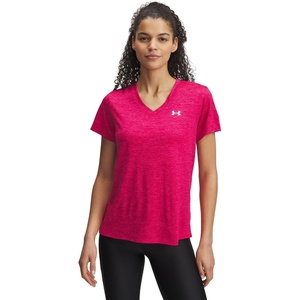 image:imageUnder Armour Womens Tech Twist V Neck Short Sleeve TShirt681 Shaded Fuchsia   White