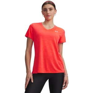 image:imageUnder Armour Womens Tech Twist V Neck Short Sleeve TShirt690 Venom Red   White