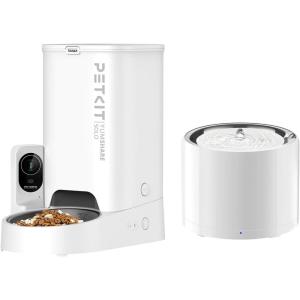 imagePETKIT Automatic Camera Pet Feeder and Stainless Steel Cat Dog Water Fountain with Wireless Pump1080P HD Video with Night Vision 24G WiFi Cat Dog Feeder with 2Way AudioSmart App Control