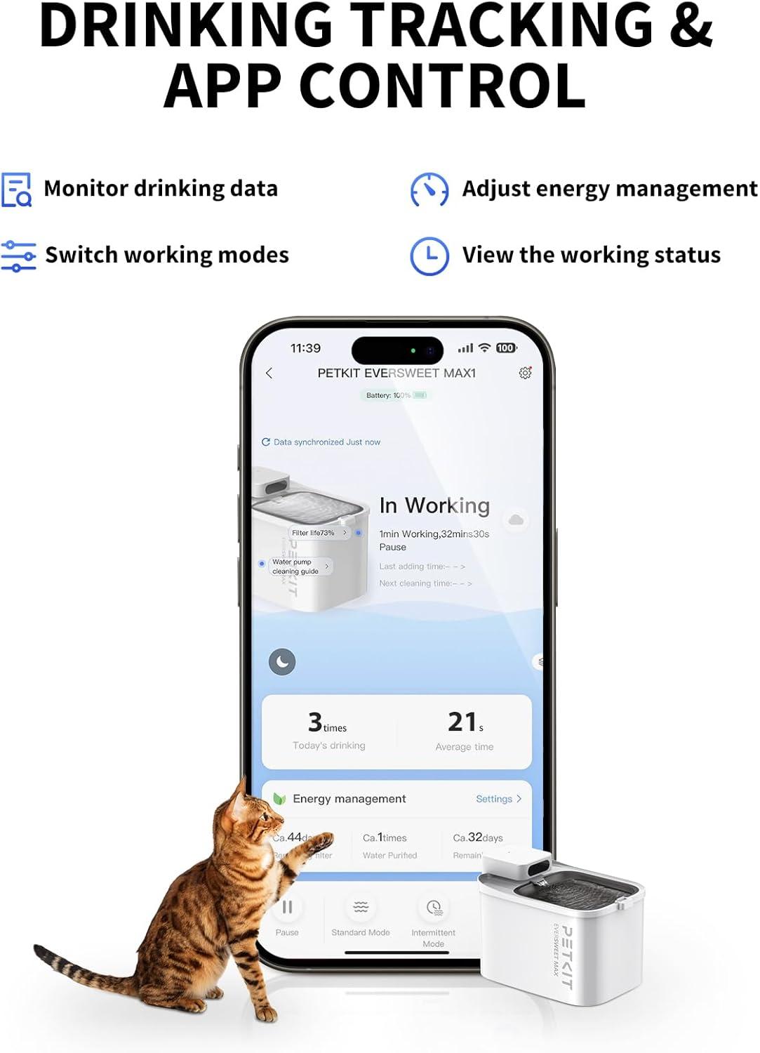imagePETKIT EVERSWEET MAX Cordless Cat Water Fountain with 5 pcs Filters 105 fl oz3L Pet Water Fountain for Cats Dogs Inside Automatic Cat Water Dispenser with Replacement Filter App Control