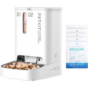 imagePETKIT Automatic Pet Feeder with 1080P HD Camera Dual Hopper Auto Cat Dog Feeder Dry Food Dispenser 24GHz WiFiSmart App Control and Monitor24 AI Capturing and Live Streaming
