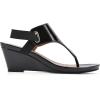 imageWHITE MOUNTAIN Womens All Dres Triangle Thong SlingBack Wedge SandalBlackPatentSmooth