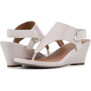 imageWHITE MOUNTAIN Womens All Dres Triangle Thong SlingBack Wedge SandalEggshell Patent