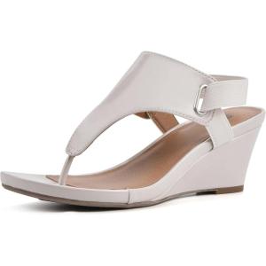 imageWHITE MOUNTAIN Womens All Dres Triangle Thong SlingBack Wedge SandalEggshellPatentSmooth