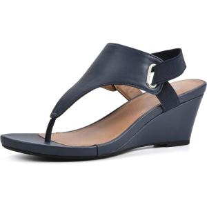 imageWHITE MOUNTAIN Womens All Dres Triangle Thong SlingBack Wedge SandalNavySmooth