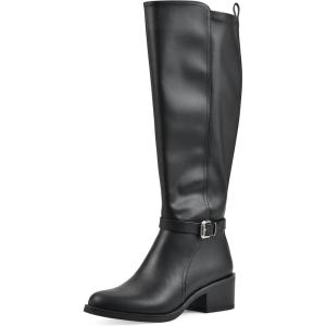 imageWHITE MOUNTAIN Womens Custard Block Heeled Tall Shaft Riding BootBlackSmooth