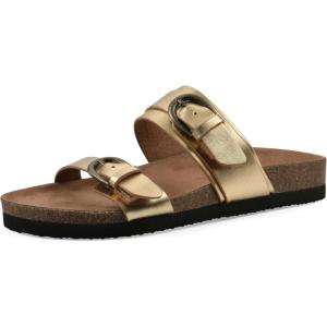 imageWHITE MOUNTAIN Womens Hardball DoubleBuckle Signature ComfortMolded Footbed SandalAntiqueGold Leather