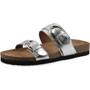 imageWHITE MOUNTAIN Womens Hardball DoubleBuckle Signature ComfortMolded Footbed SandalSilverLeather
