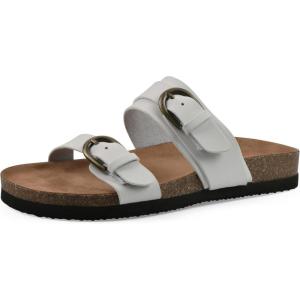 imageWHITE MOUNTAIN Womens Hardball DoubleBuckle Signature ComfortMolded Footbed SandalWhiteLeather