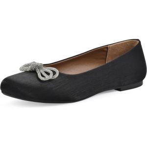 imageWHITE MOUNTAIN Womens Sashimi Rhinestone Double Bow Ballet FlatBlackShimmerFab