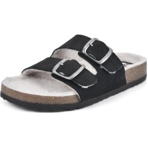 imageWHITE MOUNTAIN Womens Helga Flat SandalBlackNubuk WFaux Shearling