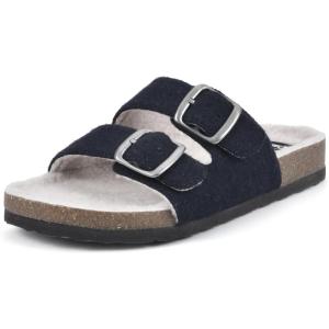 imageWHITE MOUNTAIN Womens Helga Flat SandalNavy Felt WFaux Shearling