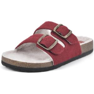 imageWHITE MOUNTAIN Womens Helga Flat SandalWinter Red WFaux Shearling