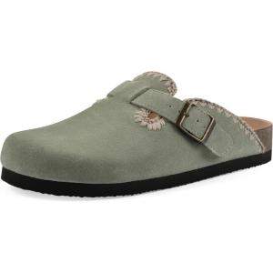 imageWHITE MOUNTAIN Womens Bendees ContrastStitched Signature ComfortMolded Footbed ClogSage GreenSuede
