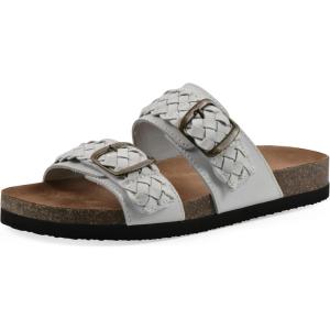 imageWHITE MOUNTAIN Womens Hey Hey Braided DoubleBuckle Signature ComfortMolded Footbed SandalWhiteLeather