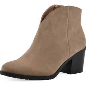 imageWHITE MOUNTAIN Womens Tattle Block Heeled Western Ankle BootieBeachwoodSuede