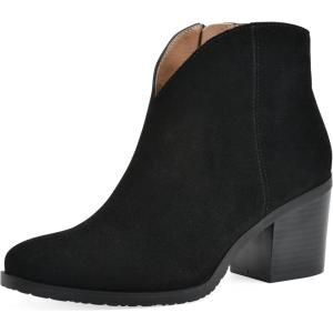 imageWHITE MOUNTAIN Womens Tattle Block Heeled Western Ankle BootieBlackSuede