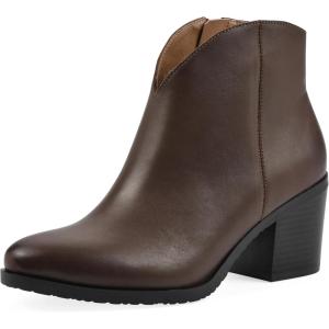 imageWHITE MOUNTAIN Womens Tattle Block Heeled Western Ankle BootieBrownLeather