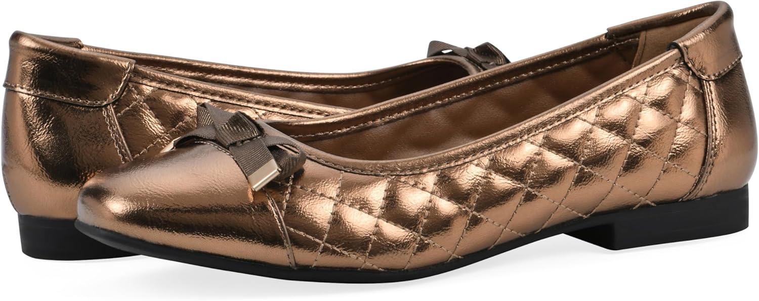 imageWHITE MOUNTAIN Womens Bocah Diamond Quilted Cap Toe Ballet FlatBronze Metallic