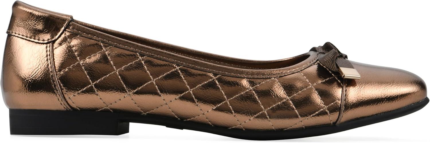 imageWHITE MOUNTAIN Womens Bocah Diamond Quilted Cap Toe Ballet FlatBronze Metallic
