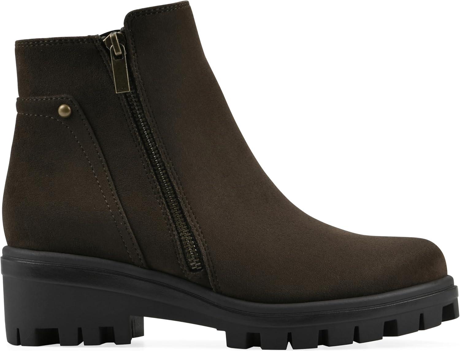 imageWhite Mountain Womens Tahj Lug Sole BootieArmy Faux Suede