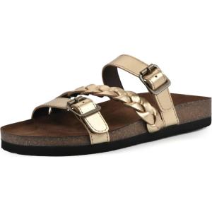 imageWHITE MOUNTAIN Womens Huntington Signature Comfort Molded Footbed Double Buckle Braided SandalAntiqueGold Leather