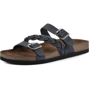 imageWHITE MOUNTAIN Womens Huntington Signature Comfort Molded Footbed Double Buckle Braided SandalNavyLeather