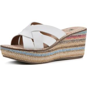 imageWHITE MOUNTAIN Womens Samwell Platform Wedge SandalWhiteSmooth WMulti Raffia