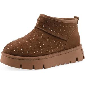 imageWhite Mountain Womens Tomas Rhinestoned Lined Platform Ankle BootieChestnut Faux Suede