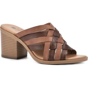 imageWHITE MOUNTAIN Shoes Be Happy Womens Block Heel SandalLtbrownBurnishedMulti