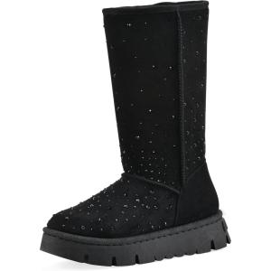 imageWhite Mountain Womens Tripp Rhinestoned Lined Platform Tall Shaft BootBlack Faux Suede